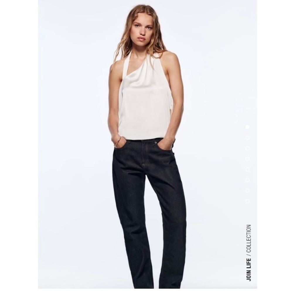 ZARA NWT OFF WHITE ASYMMETRIC SATIN EFFECT HALTER SIZE M